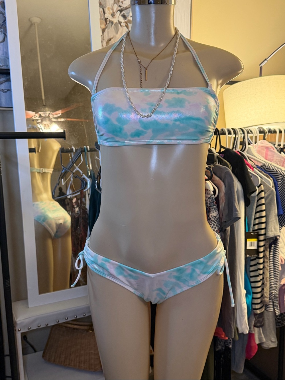 NWT Xhilaration Metallic Tie-Dye Bandeau Bikini Set Size S